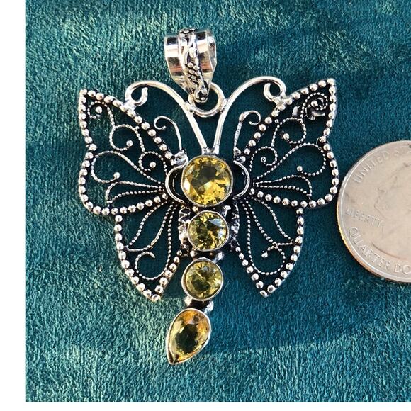 925 Sterling Citrine Butterfly Pendant - Picture 3 of 5